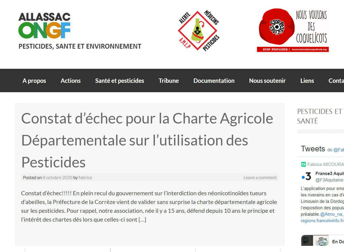 Communiqué des associations : constat d'ECHEC sur distances d'épandage de pesticides