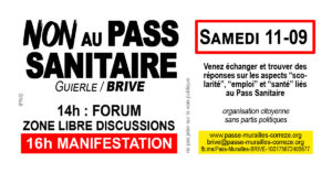 Manifestation Anti-Passe sanitaire - Brive SAMEDI 11 sept 16h (forum dès 14h) @ Place de la GUIERLE