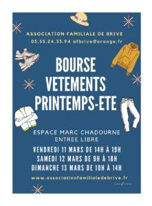 BOURSE AUX VETEMENTS-ASSOCIATION FAMILIALE DE BRIVE 13 Mars @ Espace Marc Chadourne