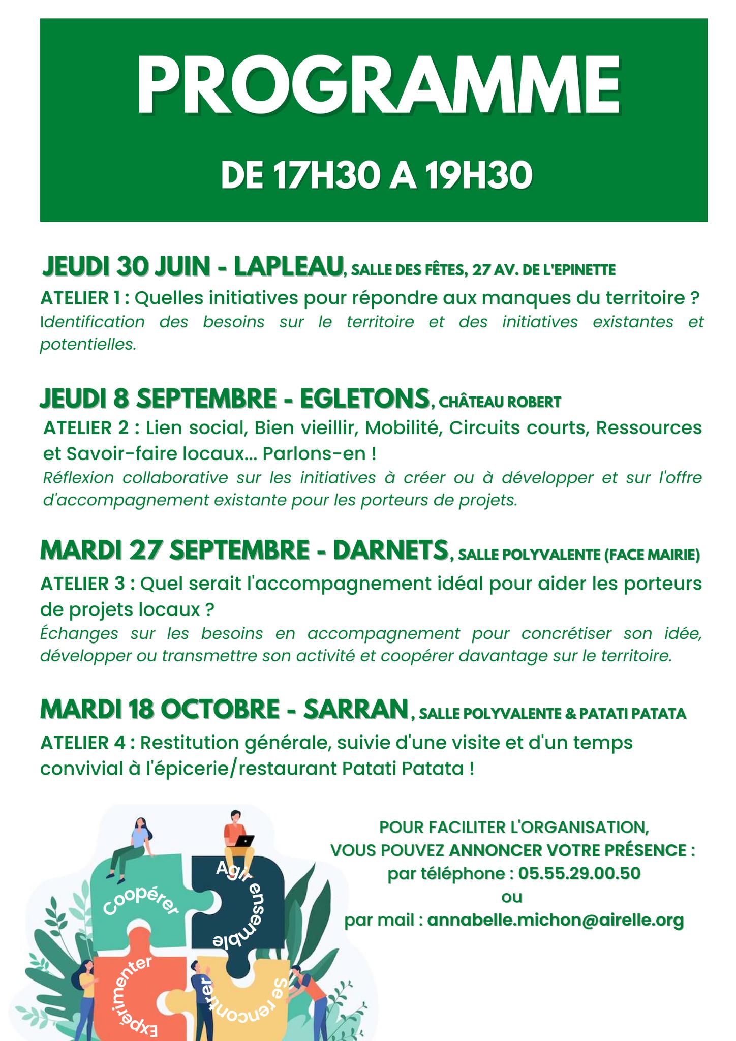 Programme des ateliers, entreprendre la ruralité, de Airelle Corrèze