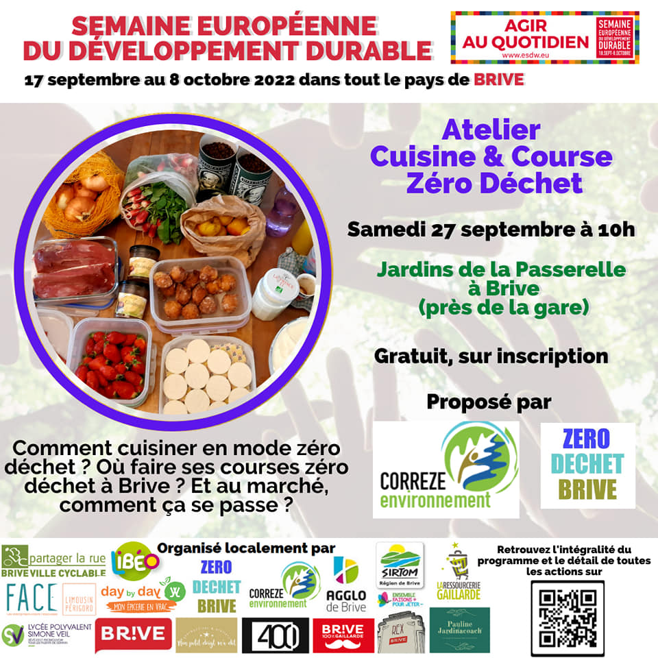 Atelier cuisine et course zéro déchet - 27 septembre 2022 - Zéro Déchet Brive | Flyer