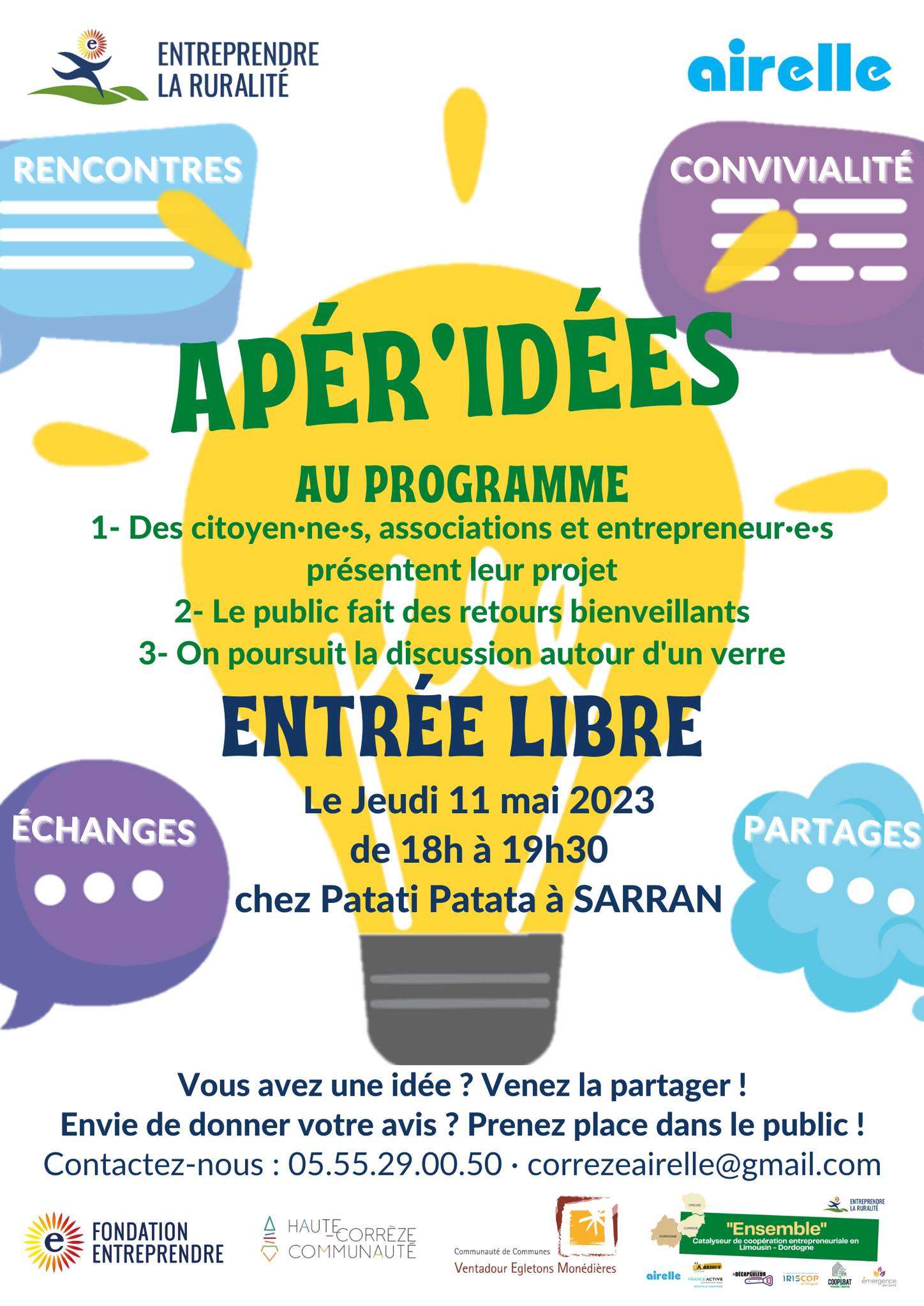 Apéro idées Airelle Corrèze 11 Mai 2023 | Flyer de l'événement