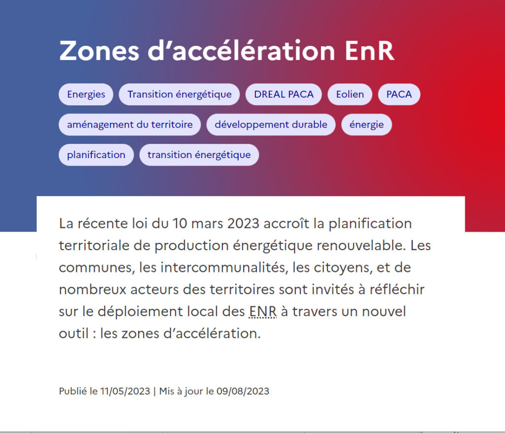 Zones d’accélération favorables aux énergies renouvelables (ZAEnR) en