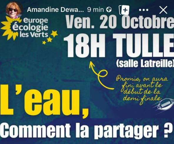debat public sur la ressource EAU salle latreille à tulle EELV 20 octobre 2023 à 18h