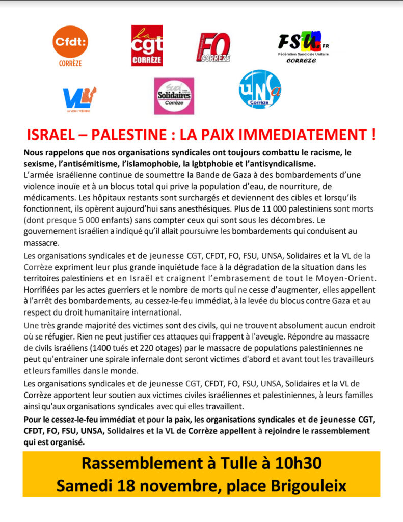 manifestation cesser le feu israel gaza tulle