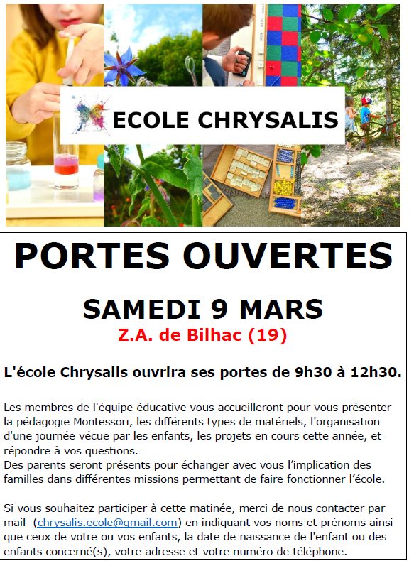 Portes ouvertes de l'école Chrysalis à Bilhac