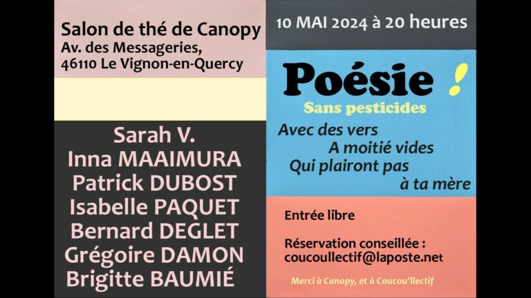Lecture poésie. Canopy. 10 mai. 20 heures