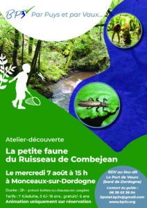 Atelier-découverte de la petite faune du Ruisseau de Combejean, à Monceaux sur Dordogne @ Lieu Dit Port de Vaurs