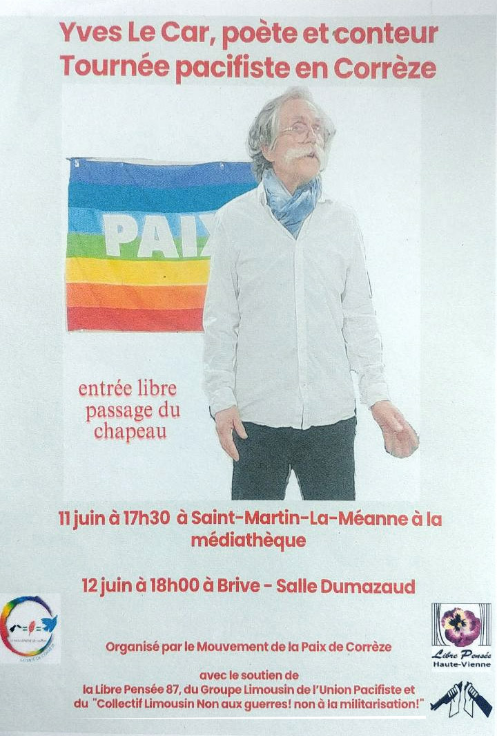 yves le car conteur poete pacifiste - tournée en Corrèze