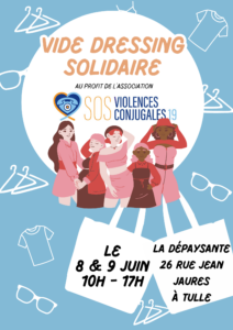 Image du Vide-dressing par et pour l'association SOS Violences conjugales du samedi 8 et dimanche 9 juin 2024, de 10h à 17h, au local de la Dépaysante, 24 rue Jean Jaurès à Tulle