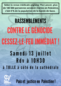 Rassemblement cotre le génocide à Gaza @ TULLE