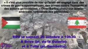 manifestation gaza liban tulle brive 26 octobre 10h30