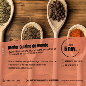 Atelier cuisine du monde avec Diptyk le mardi 5 novembre au Battement d'ailes @ Le Battement d'ailes