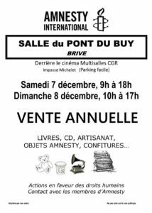 Vente Annuelle 2024 d’objets Amnesty, d’artisanat, livres et CD d’occasion, confitures @ SALLE du PONT DU BUY