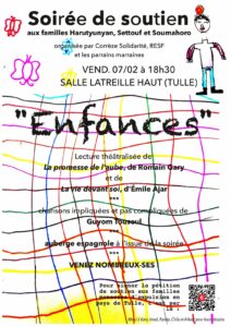 Soirée de soutien "Enfances" - vendredi 7/02 à 18h30 Salle Latreille Haut