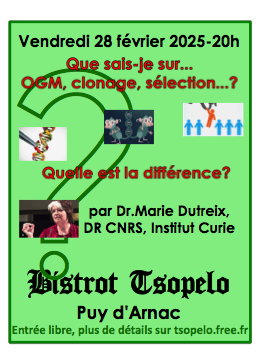 conference OGM clonage selection dr Marie Dutreix Tsopelo puy darnac
