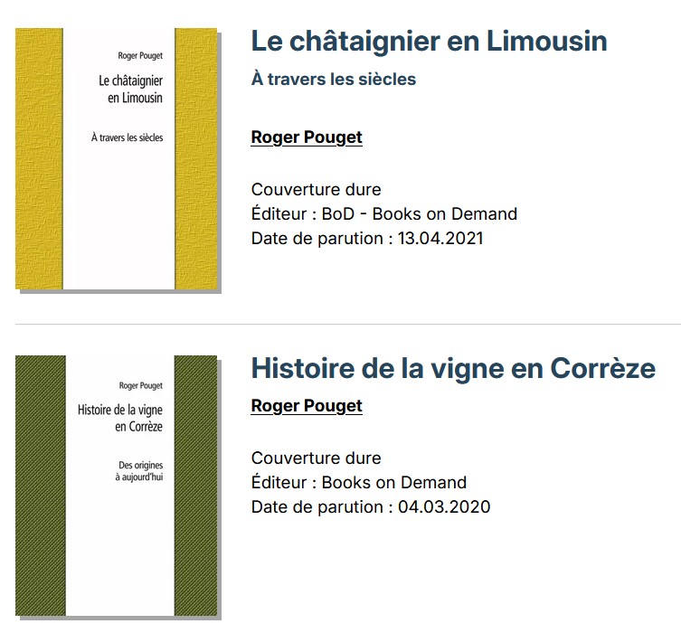 Livres Roger Pouget chataigniers Vignes en Limousin
