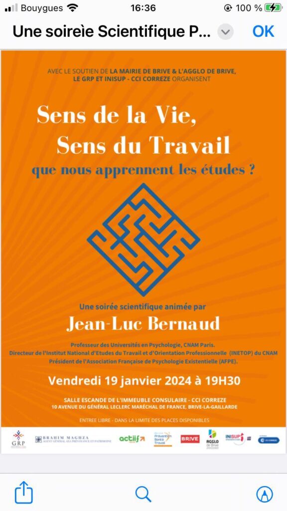Conference Jean-Luc Bernard Sens de la Vie Sens du Travail GRP Brive la Gailarde