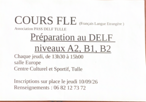 Cours de Français langue étrangère les Jeudi au CCS Tulle @ Cenre Culturel et Sportif